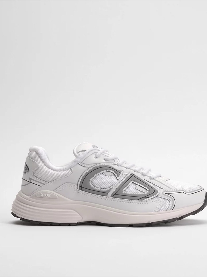 Dior White And Silver Logo-Trim Lace-Up Sneaker
